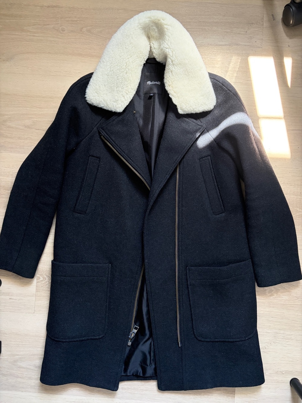 Madewell Women’s Black Wool Blend Sherpa Collar Coat XXS